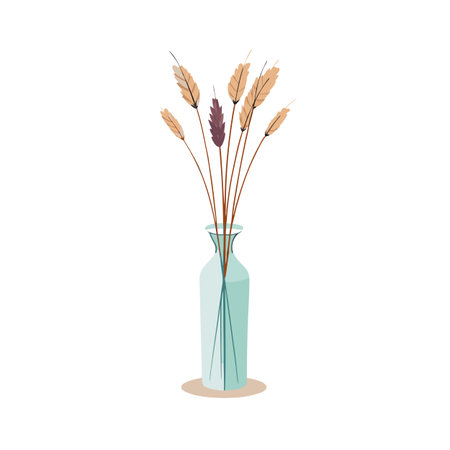 Elegant wheat stalks in a minimalist glass vase, neutral tones, decorative interior conceptのイラスト素材