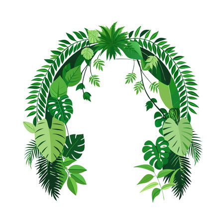 Lush Green Tropical Foliage Archway, Elegant and Nature-Inspired Vector Design Elementのイラスト素材