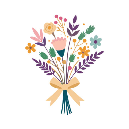 Vector floral bouquet with delicate flowers and ribbon for romantic designsのイラスト素材