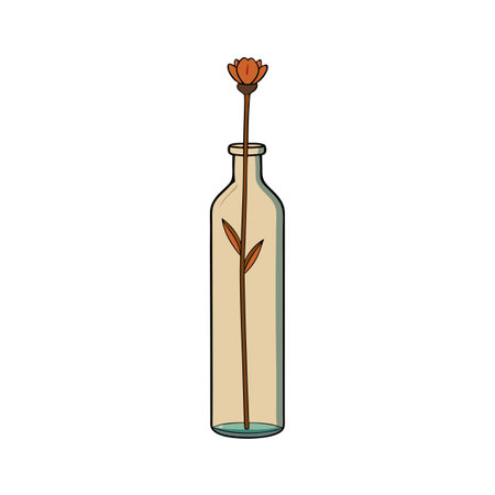 Simple Line Art Flower in a Bottle with Earthy Tones on a White Backgroundのイラスト素材
