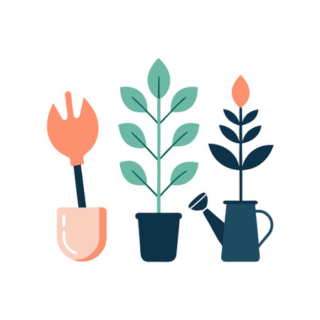 Gardening tools and plants in a minimalist flat vector style illustration.のイラスト素材