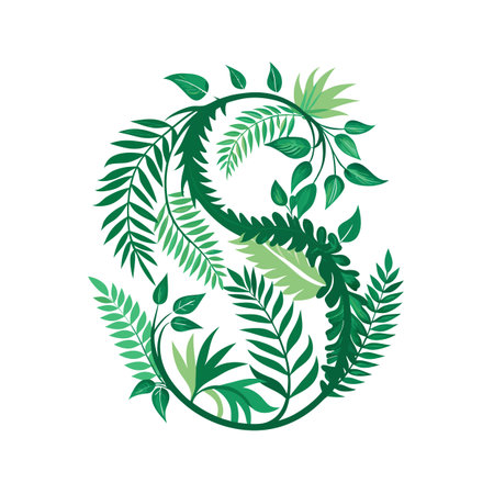 Elegant Floral Letter S Design with Lush Green Foliage and Tropical Leavesのイラスト素材