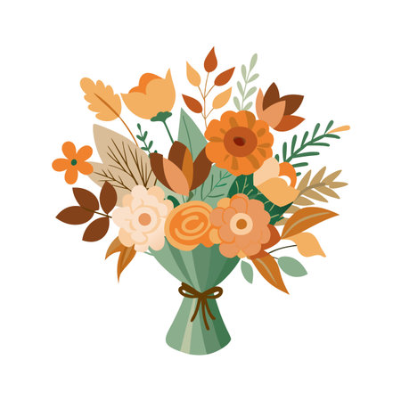 Floral Bouquet with Warm Tones and Green Accents for Autumnal Design Projectsのイラスト素材