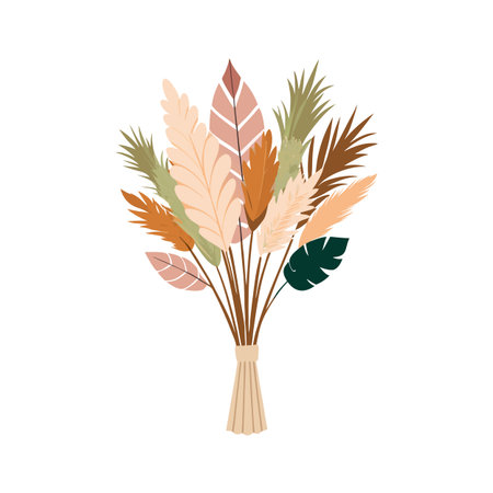 Elegant Boho Bouquet with Neutral and Earthy Tones Isolated on White Backgroundのイラスト素材