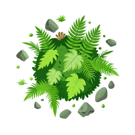 Tropical Plant Arrangement with Stones: Cartoon Illustration on White Backgroundのイラスト素材