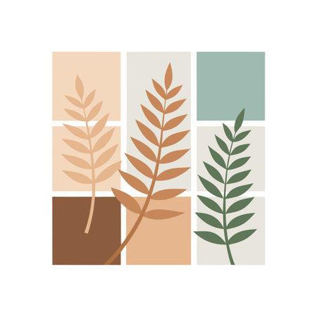 Botanical Minimalist Artwork with Earth Tones and Geometric Backgroundのイラスト素材