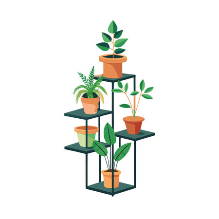 Potted Plants on Tiered Shelf Illustration: Clean, Modern Home Decorのイラスト素材