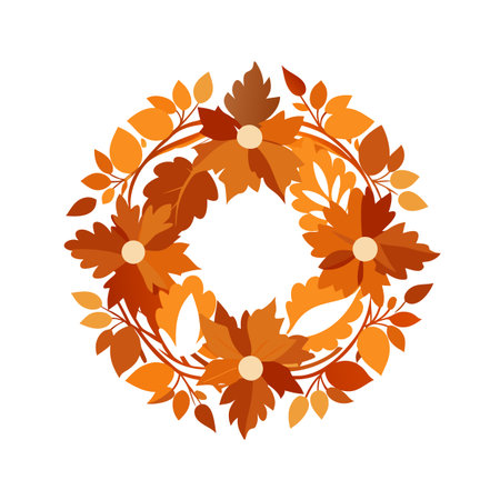 Autumn floral wreath with flowers and leaves in warm orange and brown tonesのイラスト素材