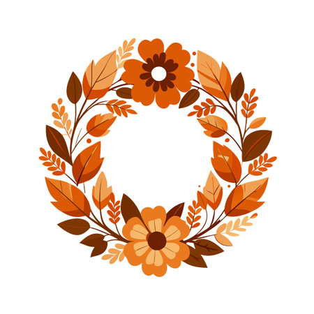 Autumn Floral Wreath: Vector Illustration with Orange Flowers and Leavesのイラスト素材