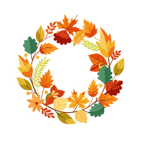 Festive Autumn Leaf Wreath with Warm Colors for Harvest Season Decorationsのイラスト素材