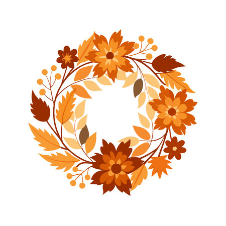 Autumn Floral Wreath Illustration with Various Shades of Brown and Orange, Isolated on Whiteのイラスト素材