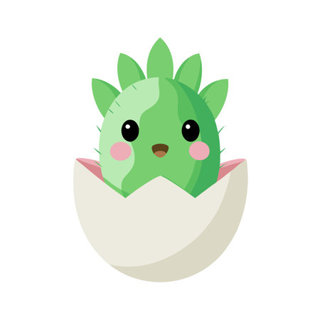 Cute cartoon cactus hatching from an egg with a happy facial expressionのイラスト素材