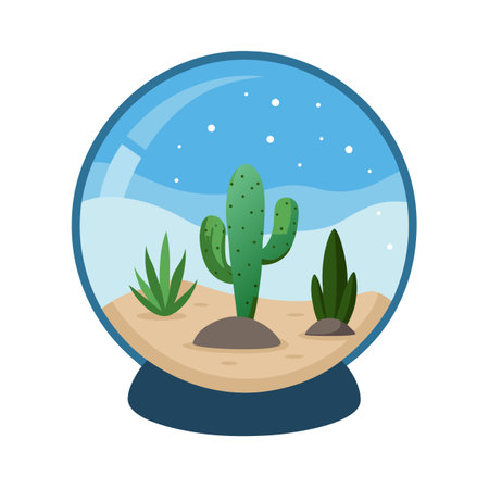 Desert Scene Inside a Snow Globe with Cacti and Sandy Soilのイラスト素材