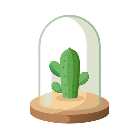 Cactus Plant Under a Glass Dome Isolated on White Background, Plant Terrarium Ideaのイラスト素材