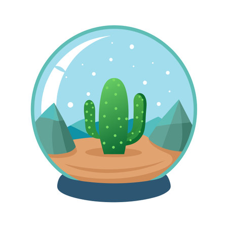 Whimsical Cactus Snow Globe: A Desert Scene in a Glass Bubbleのイラスト素材