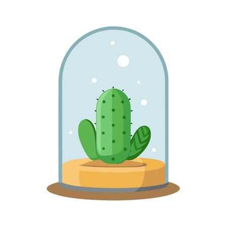 Stylized cactus under a glass dome illustration in flat design for nature and home decorのイラスト素材