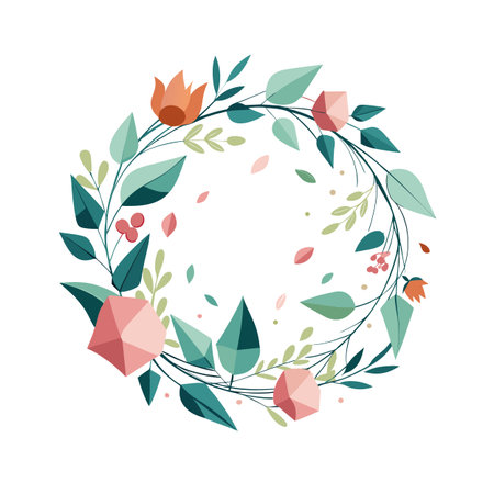 Geometric floral wreath with pastel colors and minimalist style for decorative designのイラスト素材
