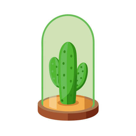 Cartoon-style cactus in a glass dome, showcasing desert flora in decorative displayのイラスト素材