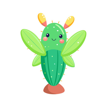 Cartoon Cactus with Happy Face: Cute Desert Plant Illustration for Children's Designsのイラスト素材