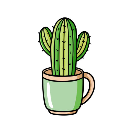 Cartoon-Style Cactus in a Mug: Simple Illustration with Playful Appealのイラスト素材
