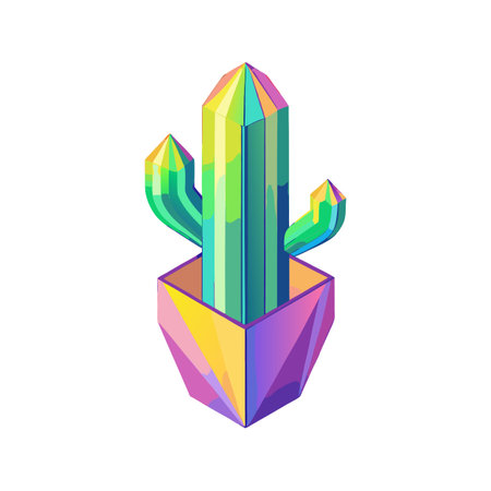 Isometric geometric cactus in a colorful pot, isolated on white backgroundのイラスト素材