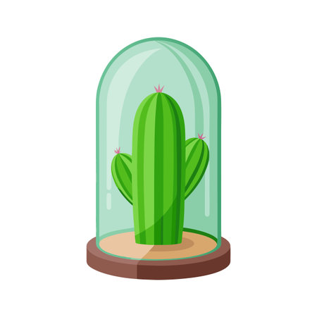 Stylized green cactus in glass dome showcasing minimalistic design for modern home decorのイラスト素材