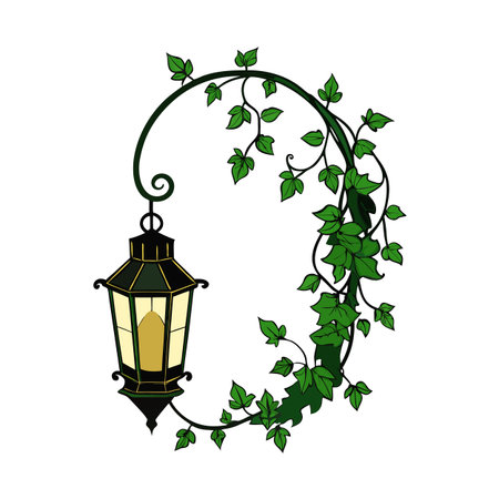 Vintage street lamp with ivy illustration in flat style on a white backgroundのイラスト素材