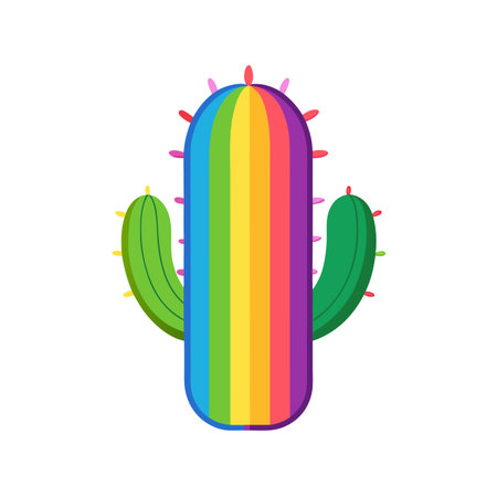 Vibrant Rainbow Cactus Illustration on White Background for Creative Design Projectsのイラスト素材