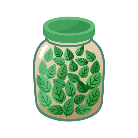 Jar of Green Leaves: Isometric Illustration of Natural Herbs and Fresh Greensのイラスト素材