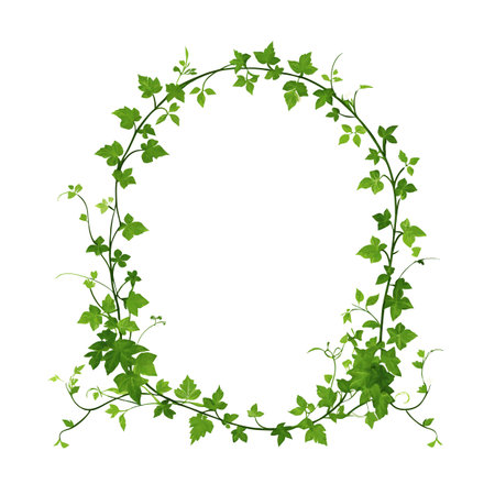 Elegant circular frame adorned with vibrant green ivy leaves and trailing vines for natural designsのイラスト素材