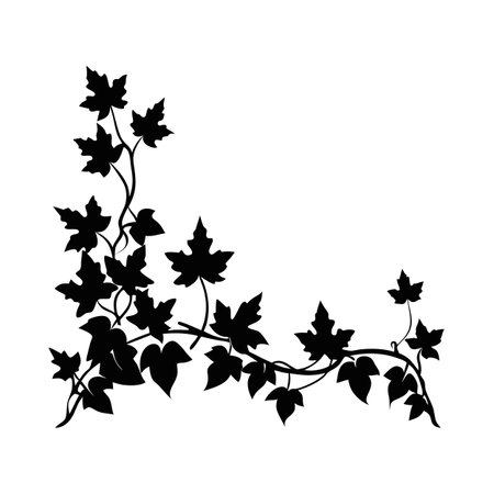 Elegant Ivy Corner Decoration: Silhouette of Leaves and Vines for Graphic Design Projectsのイラスト素材