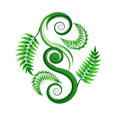 Abstract Fern Fronds in an Elegant Swirl Design on a White Backgroundのイラスト素材