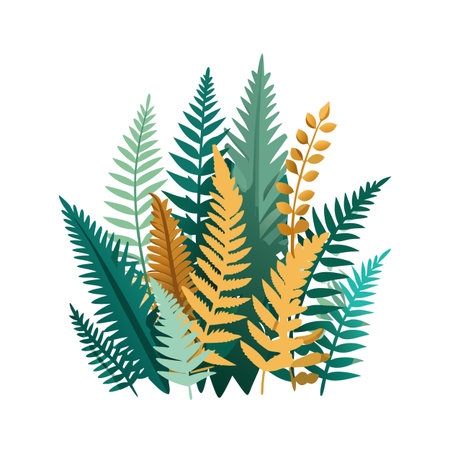 Colorful Fern Leaves in Vector Style Isolated on White Background Stock Illustrationのイラスト素材