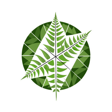 Abstract green fern leaves centered inside geometric circular background stock imageのイラスト素材
