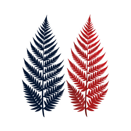 Abstract Fern Leaves Illustration in Blue and Red on White Background for Decorative Purposesのイラスト素材