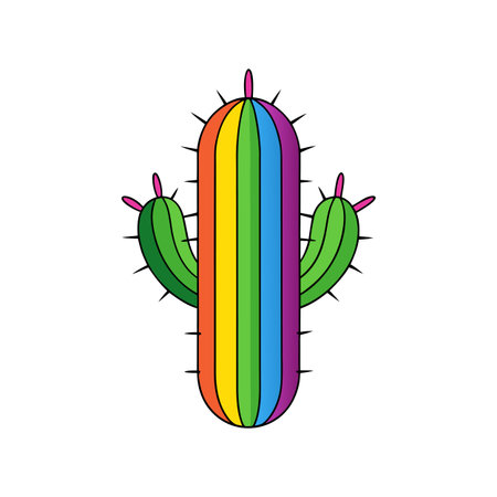 Colorful Rainbow Cactus Illustration on White Background for Graphic Design Elementsのイラスト素材