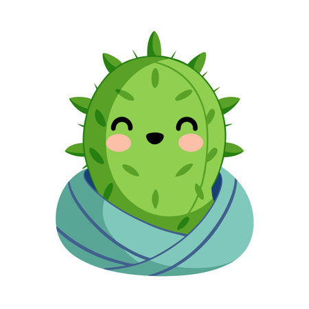 Cute Cartoon Cactus with Scarf Illustration on White Background for Kidsのイラスト素材