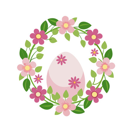 Elegant Easter Egg in Floral Wreath: Springtime Celebration and Holiday Decorationのイラスト素材