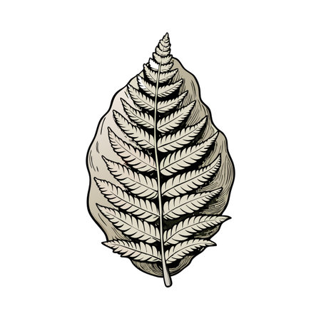 Isolated fern frond in detailed vintage botanical illustration with white background for design elementsのイラスト素材