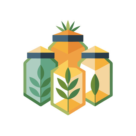 Botanical Specimens in Geometric Jars: A Flat Design Illustration of Plants and Vesselsのイラスト素材