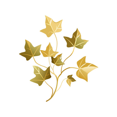 Elegant golden ivy branch with gradient leaves against a clean white backgroundのイラスト素材