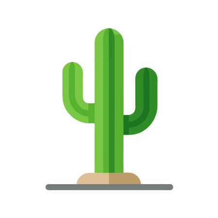 Minimalist green cactus on beige ground, against a white background, flat design styleのイラスト素材
