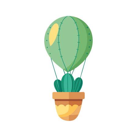 Whimsical cactus in pot transformed into a hot air balloon, a fun illustrationのイラスト素材