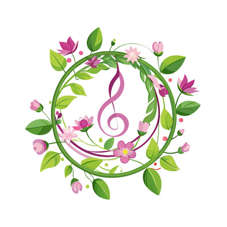 Floral Treble Clef Wreath: A harmonious blend of music and nature in vector illustrationのイラスト素材