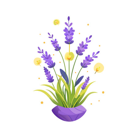 Lavender bouquet in a pot, featuring soft lighting and a clean, decorative presentationのイラスト素材