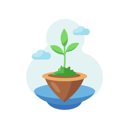 Single sprout in a pot floating in the sky, representing growth and environmentのイラスト素材