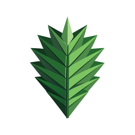Abstract geometric green leaf design with faceted surfaces on a white background.のイラスト素材