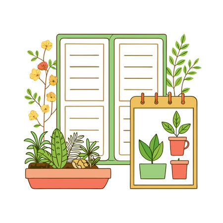 Indoor Gardening Still Life with Window, Plants and Planter Guide Illustrationのイラスト素材