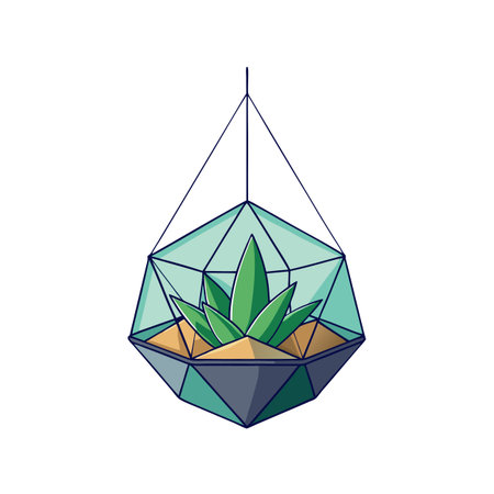 Hanging Geometric Terrarium with Succulent Plant and Sand in Isolated Settingのイラスト素材