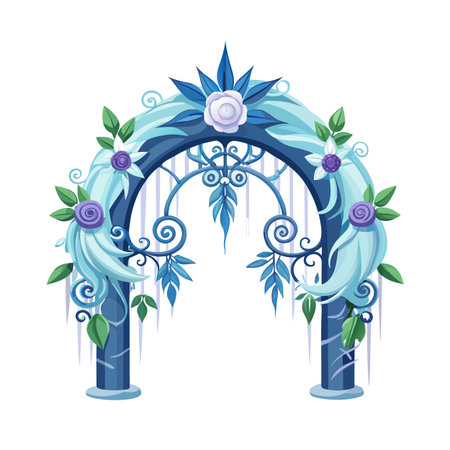 Frozen Floral Archway: An ornate gate adorned with wintery botanical elements on white backgroundのイラスト素材